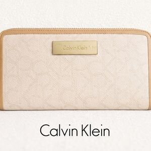 Calvin Klein Logo Zip Around Wallet Beige Monogram Long Wallet